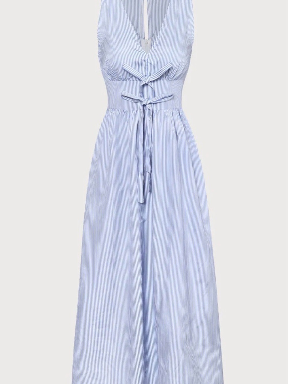 RIHOAS Light Blue and White Striped Maxi Dress with Tie Front - Picture 3 of 4
